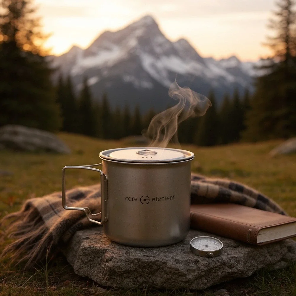 100% Titanium Cookware Set of 2 Mug 18oz 550ml Cup Mug Ultralight with Pouch